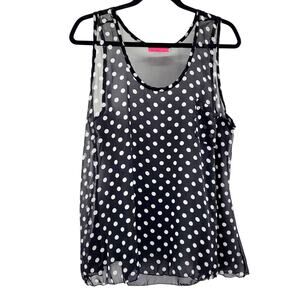Y2K Analogy Black & White Polka-Dot Sheer Sleeveless Flowy Top Women's Size XL